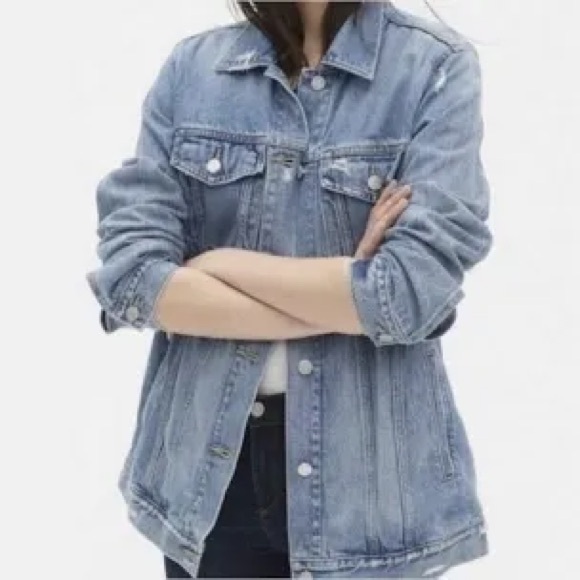 Lucky Brand Jackets & Blazers - Lucky Brand Tomboy Jean Jacket Distressed Oversized Denim Trucker Size L NWT